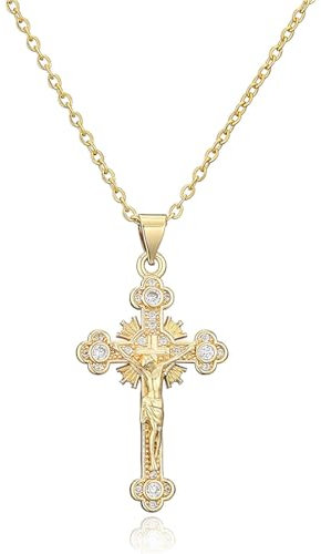 GXGM Kette Gold Kreuz Damen Personalisierte Halskette mit Kreuz Zarte Hypoallergene 18K Vergoldete Modeschmuck für Frauen und Mädchen, 1 Stück