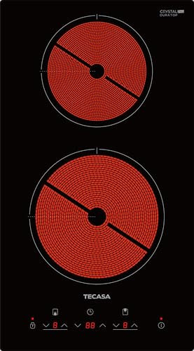 TECASA Glaskeramik-Kochfeld, 2 Kochplatten, Einbau-Kochfeld, 3000 W, 30 cm, Kompatibel mit allen Arten von Kochgeschirr, mit 9 Leistungsstufen, Kindersicherung und Timer, 240V Festverkabelung