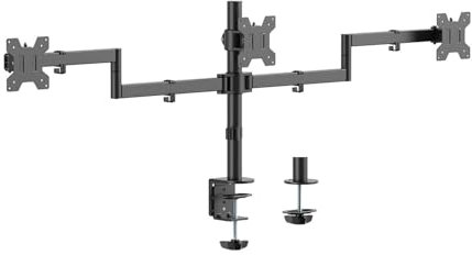AISENS - DT27TSR-281 - Soporte de Mesa Eco Giratorio e Inclinable para 3 Monitores 10Kg (3 Pivotes, 2 Brazos) de 13-27, Negro