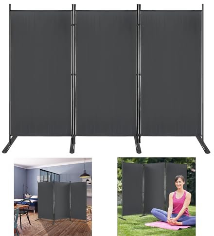 Suusolny 275x180cm Stoff Paravent KlappbareFreistehende Raumteiler Trennwand Sichtschutz Sichtschutzwand Balkon Umkleide Sichtschutz Spanische Wand Mit Erdnägeln & Kabelbinder 3tlg Dunkelgrau