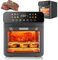 Forno combinato con tostapane e friggitrice ad aria da 12 litri, forno a convezione multifunzione con finestra visibile, mini forno a convezione da banco ad aria calda a 360°, grill elettrico black