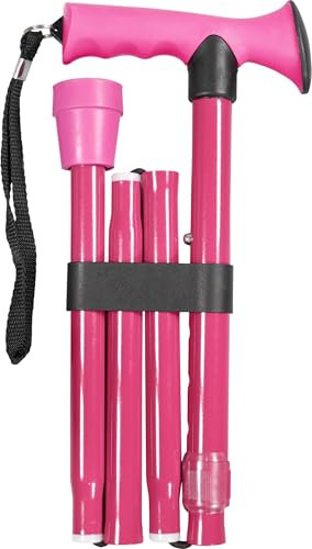 Canne de Marche Pliable réglable avec poignée Ergonomique en Caoutchouc, 5 hauteurs, en Aluminium léger, dragonne et Pointe antidérapante, compacte pour Voyage, supporte jusqu'à 100 kg, Rose