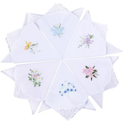 SynHHergyx 6 Stück StofftaschentüCher Damen, Weich Baumwolle TaschentüCher Florale Spitze Taschentuch Vintage Bestickte Taschentücher für Hochzeitsfeier