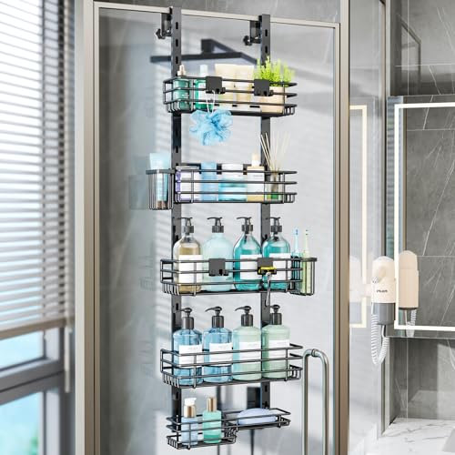 HapiRm Duschablage zum Hängen Edelstahl - Duschregal Ohne Bohren mit 5 verstellbaren Körben, Duschregal zum Hängen mit Zahnbürstenhaltern und Haken für Badezimmer Organizer, Ohne Bohren Installation