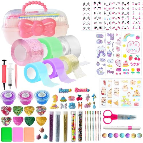 KEAGAN Nano Tape Bubbles Kit Nano Tape Kit Nano Doppelseitiges Klebeband zum Seifenblasen Machen DIY Nano Tape Bubble Bastelset für Kinder Nano Tape Bubble mit Pailletten Aufkleber Aufbewahrungsbox
