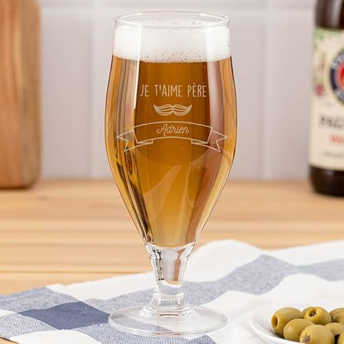 Wanapix | Verre à Bière Personnalisable | 50 cl. | Verre à bière avec Noms | Verres écologiques sans plomb | Cadeau de Fête des Pères pour les papas brasseurs | Je t'aime