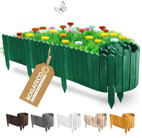 BOGATECO Recinzione per aiuole in legno, 40 cm di altezza e 200 cm di lunghezza, recinzione in legno, perfetta come bordo per aiuole o percorsi, colore: verde