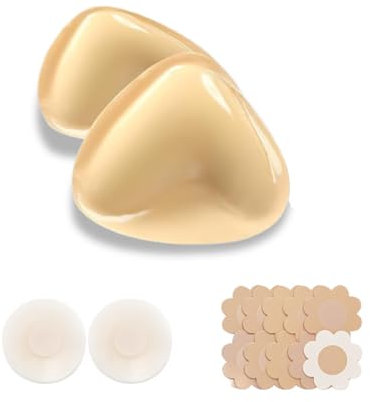 JiaYouLC Double Sided Sticky Push Up Bras Inserts Silicone Self Adhesive Boob Breast Pads Skin Friendly Invisible Bra Reusable Washable for Women Any Cup Cover (UK, Alpha, S, Regular, Regular, Skin)