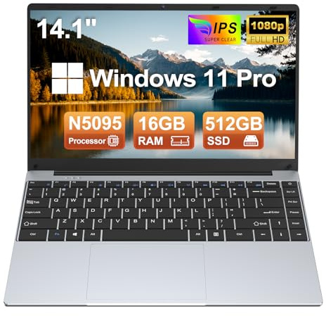 MITUNTUN 14inchs Laptop Computer, Gaming Laptop N5095(up to 2.9Ghz) 丨 16GB RAM 512GB SSD丨FHD Display(1920 x 1080) 丨 WiFi+BT丨 Windows 11 Pro丨 180°Open Angle丨 Supports for Students and Businiess