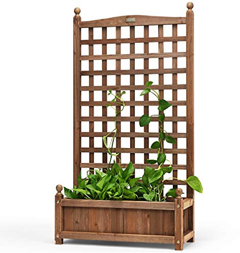 RELAX4LIFE Jardinière Treillis en Bois de Sapin, Jardiniere Surélevée avec Treillis pour Plantes Grimpantes, Bac à Fleurs, Résistant aux Intempéries pour Cour, Jardin, Balcon