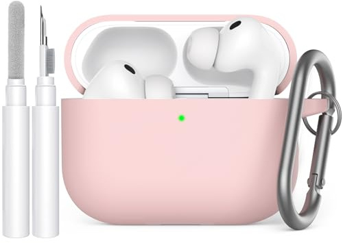 AhaStyle Hülle für AirPods Pro 3 (2025) mit Reinigungsstift | Kabelloses Laden, Mit Handschlaufe/Karabiner, Premium-Silikon, Rundumschutz, Stoßfest, Apple AirPods Pro 3 Zubehör