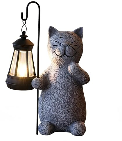 Katze Gartenfiguren für Außen mit Solar Laterne, Geschenke für Frauen Mama, Katze Gartendeko für Draußen Wetterfest, Solar Deko Gartendeko für Draußen Balkon Terrassen Outdoor Hof, Solar Katze Figur
