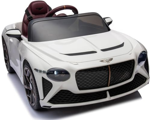 Playhouse Bentley BACALAR, Bluetooth, Lizenz, Ledersitz, 2 Stoßdämpfer, Eva Räder, 12V 9ah, Fernbedienung,Kinder Elektroauto, Kinderauto Kinderfahrzeug (Weiß)