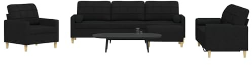 HETFTJN Schwarze 4-TLG. Big-Sofa Garnitur mit Fußhocker 3+2+1 Sitz Sessel Couchgarnitur 226 cm Sofagarnitur aus Polyester für Wohnzimmer Jugendzimmer & Balkon Lounge