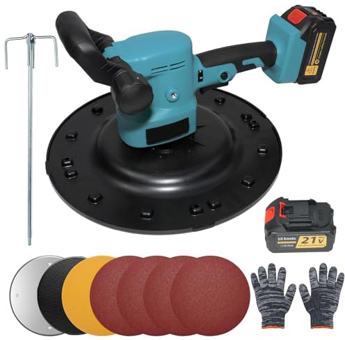 WUDLEP 2 in 1 Electric Wall Smoothing Machine, 200R/min Cordless Concrete Trowel Kits with 2 Battery, 6-Speed Adjustable Wall Mortar Finishing Machine for Wall Mortar Surface Compaction Grinding