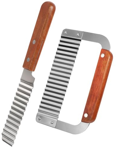 SHINEOFI Edelstahl Kartoffel Wellenschneider mit Rutschfestem Holzgriff Wellenmesser für Gemüse und Obst Leicht zu Reinigen und Tragbar