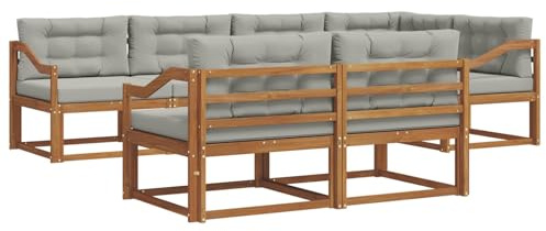 vidaXL Outdoor-Sofagarnitur mit Kissen 7 pcs Natürlich und Hellgrau, Sofa-Set aus Akazienholz, wetterfeste modulare Gartenmöbel, Outdoor Lounge, Flexibles Sectional-Sitzarrangement