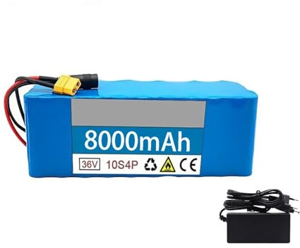 36V 8Ah Lithium Ionen Akku für E-Bike, 10S4P Lithium Akku für E-Scooter mit 42V 2A Ladegerät, 36V 8Ah Hochleistungs Lithium Ionen Batterien,XT60+SM