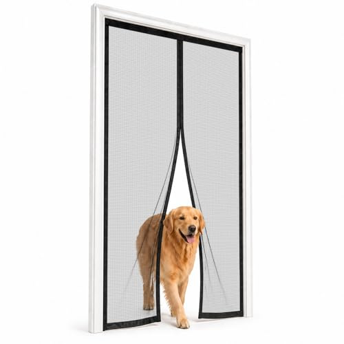 Cortinas Mosquiteras Negro 120×205cm Mosquitera Adhesiva Para Puerta Sin Perforar para Aberturas Grandes y Puertas Dobles