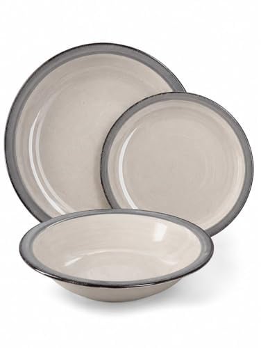 Cecaro Group Set Piatti 12 Pezzi in Ceramica – Servizio Tavola per 4 Persone con 4 Piatti Piani, 4 Fondi e 4 Frutta – Design Moderno – Varianti Blu o Tortora (Tortora)