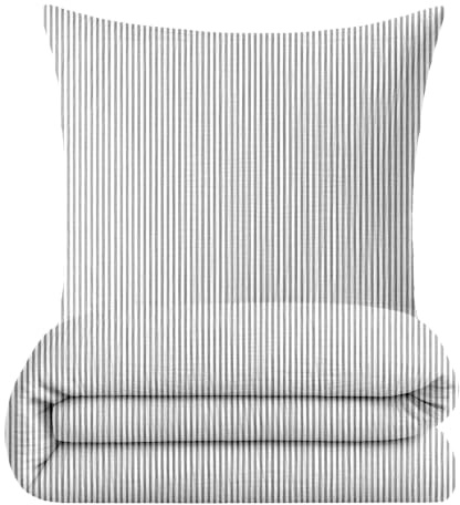 sleepling Musselin Bettwäsche, Bettbezug 155x220 cm + Kissenbezug 80x80 cm, 2-teiliges Set, 100% Baumwolle, Weiche Sommerbettwäsche, Made in EU, Oeko-TEX, Waschbar bis 60 Grad, Gestreift Grau Weiß