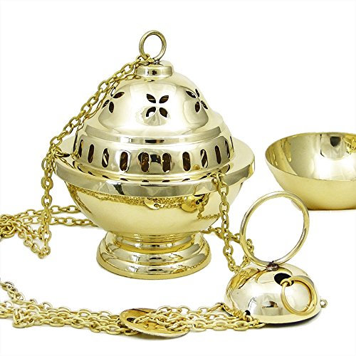 NKlaus Weihrauchschwenker Weihrauchfass mit Einsatzschale Messing Handarbeit Geschenk 2914