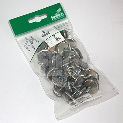 HKB ® 24 Stück Parkett-Gleiter, Filzgleiter, rund ø = 24mm, 10mm stark, mit Schraube 20mm, Wollfilz natur grau ø = 22mm, in Metallsockel ø = 24mm vernickelt, Hersteller Hettich, Artikel-Nr. 0062746