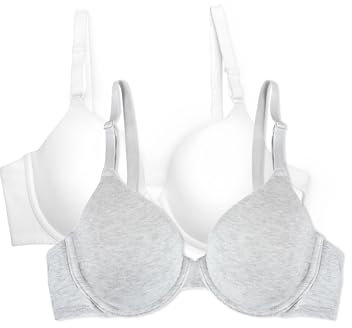 Fruit of the Loom Women's Lightly Lined Underwire T-Shirt Bra, 2-Pack, Heather Grey/White, 42DD