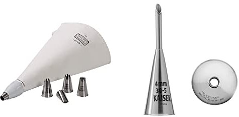 Kaiser Profi Spritzbeutel-Set, 7-teilig Spritzbeute,l mit Adapter, 5 Edelstahl-Tüllen, spülmaschinengeeignet & Fülltülle, 4 mm, Edelstahl rostfrei falz- und randfrei