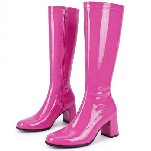 Golden Beads Womens Fancy Dress Party Go Go 1960s & 1970s Retro Look Girls Shoes Costume Heels Boots Zip Closure Size 3-12uk
