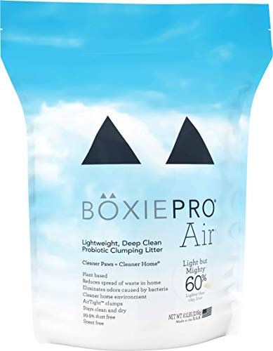 BoxiePro Air Lightweight, Deep Clean, Scent Free, Hard Clumping Cat Litter - Plant-Based Formula - Cleaner Home - Ultra Clean Litter Box, Probiotic Powered Odor Control, 99.9% Dust Free