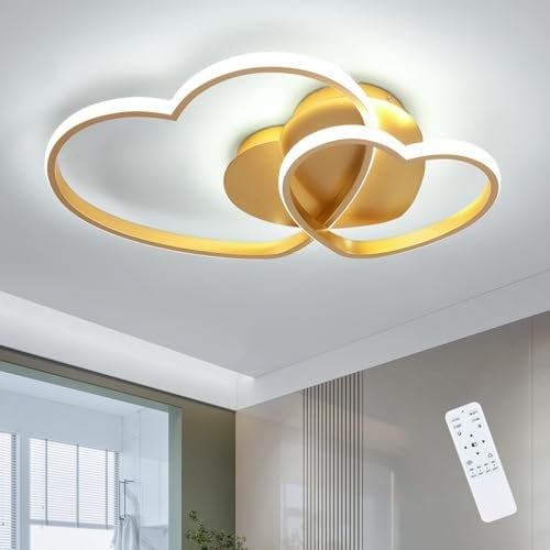 Riserva LED Deckenleuchte 48W, 4800LM Deckenlampe Dimmbar mit Fernbedienung/APP, 3000K-6500K, Herzform Deckenleuchte für Schlafzimmer, Kinderzimmer, Wohnzimmer, Gold, 50cm