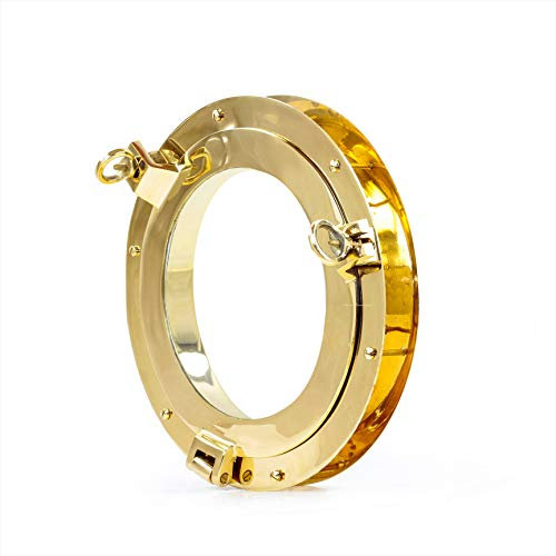 Nagina International Authentic Brass Nautical Heavy Duty Porthole Window with Adjustable Flange | Porthole Windows for Doors at Kitchens & Homes | Nautical Home Decor Accent (12 Inches, Aluminum)