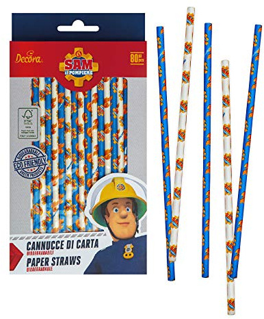 DECORA 0383050 80ER-PACK PAPIER STROHHALME BIO ABBAUBARE FIREMAN SAM Ø 6X210MM