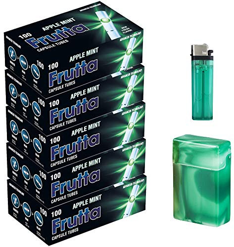 Sepilo 500 Filterhülsen 5X 100er Pack King Click Hülsen Frutta Capsule Tubes mit Aroma inkl. 20er Zigarettenbox und Feuerzeug (Apple Mint)