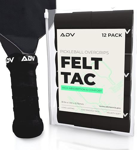 ADV Pickleball-Overgrip, sehr langlebig, schweißabsorbierend, trocken und bequem, FilzTac-Paddelgriff, einfach zu bedienen und einfach auf Ihrem Paddelgriff zu installieren, 12 Stück, schwarz