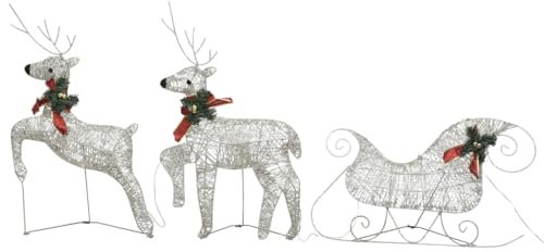 vidaXL Rentiere Schlitten Weihnachtsdekoration 60 LEDs Outdoor Rentierschlitten Weihnachten Deko Weihnachtsbeleuchtung Garten Golden