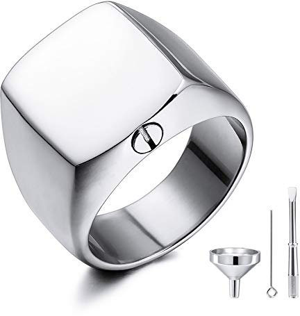 MeMeDIY Personalisierte Urne Ring Siegelring für Frauen Männer Haustier Gedenktaschenhalter aus Edelstahl Souvenir mit Trichterbausatz Ringgrößeneinsteller (Gold Größe 70)