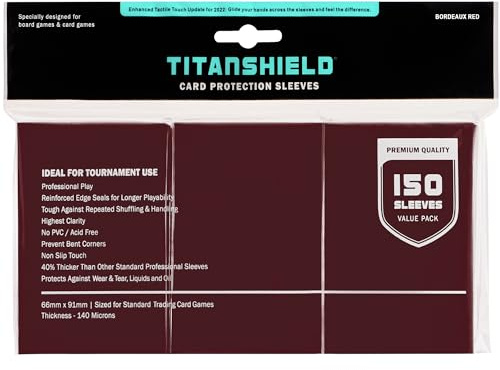 TitanShield Card Sleeves, Bordeaux Red (150 Sleeves) - Fits Pokemon, MTG | Compatible with Pokemon, MTG Magic the Gathering, One Piece, Lorcana, Flesh & Blood - Trading Card Deck Protectors.