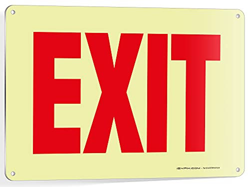 Exit Schild – 1 Packung 25.4 x 17.8 cm – 100% rostfrei .040 Aluminium-Schilder, leuchtet im Dunkeln, laminiert für ultimative UV-, Wasser- und Verblassungsbeständigkeit, Innen- und Außenbereich