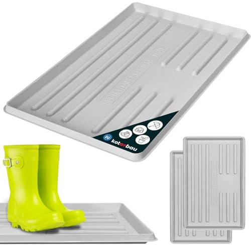 KOTARBAU® 2 x Bandejas de goteo para zapatos, 60 x 40 cm, Color gris claro, Bases escurridoras, Bandeja con borde elevado para secar calzado, Posazapatos, 2 UNIDADES