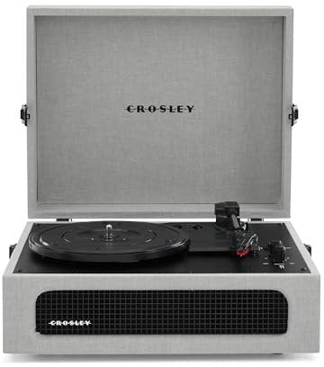 Crosley Voyager Portable Turntable - Bluetooth Record Player, 3-Speed Suitcase Vinyl Player, Home Turntables for Vinyl Records, Built in Stereo Speakers & Bluetooth Receiver, AUX Input, Grey
