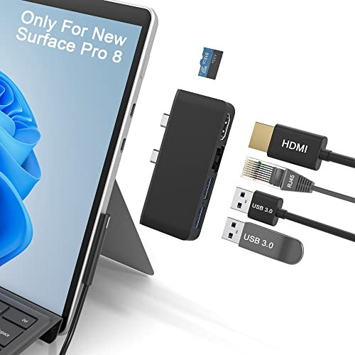 Surface Pro 8 Hub Docking Station mit 4K HDMI Adapter+100M Ethernet LAN+USB 3.0 Anschluss* 2 + Micro SD(TF) Kartenleser Adapter für Microsoft Surface Pro 8