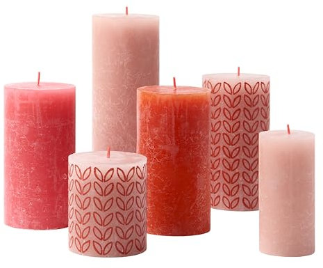 Bolsius Rustik Stumpenkerzen - Geschenkset mit 6 Stück - Poppy Sunset - Dekorative Haushaltskerzen - Lange Brenndauer - Unparfümierte - Enthält natürliches Pflanzenwachs - Ohne Palmöl