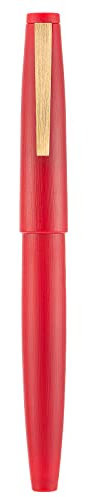 Jinhao 80 Füllfederhalter, Rot, gebürstete Faser, extra feine Spitze mit Konverter und kleiner Stifttasche, Set (goldener Clip)