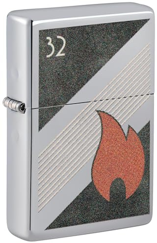 Zippo Windproof Lighter, 1932 Retro Flame Logo Design – Vintage High Polished Chrome, Colour Image – Refillable, Reusable, Windproof Design – Comes in Gift Box – Made in USA