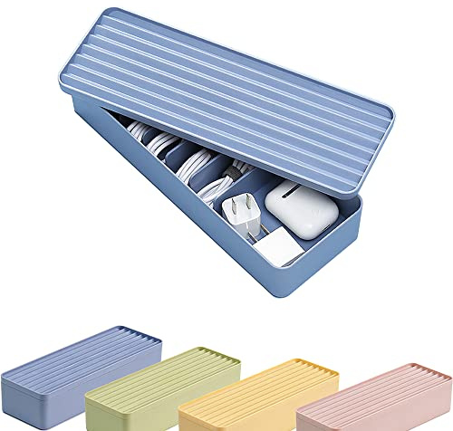 STARRY G Cable Tidy Box with Lid, 7 Grids Cable Organizer Box, Large Storage Box for Cables, Charger Plug, Power Strips, Solid Color Cable Management Box (Free 1.5M Cable Ties Roll) - Single Layer
