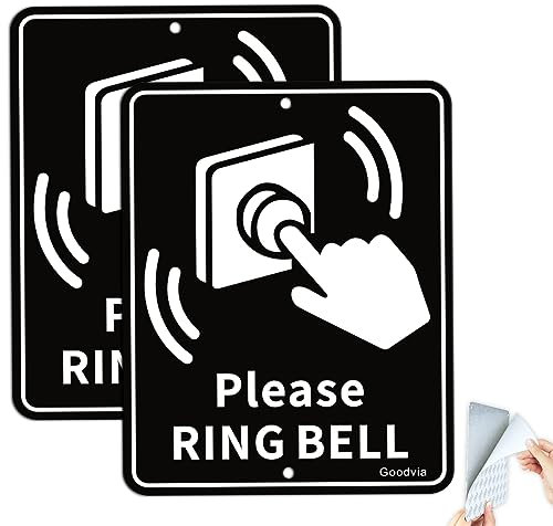 Ring Door bell Sign Metal Aluminium UV Resistant Fade Resistant and Rust Free with Adhesive Backing and 2 Holes Easy Installation for Indoor Outdoor 12x15cm Pack of 2
