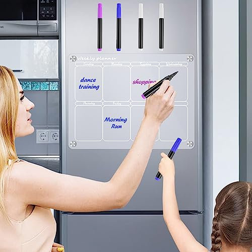 Acryl Kalender für Kühlschrank, 40 * 30CM Magnetisch Wochenplaner Abwischbar, Kühlschrank Planer Magnetisch mit 6 Markern, Magnetische Acryl Menü Tafel, Planungstafeln, Haushaltsplaner, Memoboard