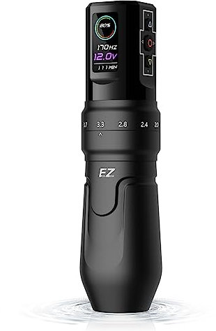 EZ P3 Pro Drahtlose Tattoo Maschine - 6 Anschläge 2.0, 2.4, 2.8, 3.3, 3.7, 4.2mm Bluetooth Tattoo Maschine mit OLED Digitalanzeige 1600mAh Akkuleistung (Mattes Schwarz)